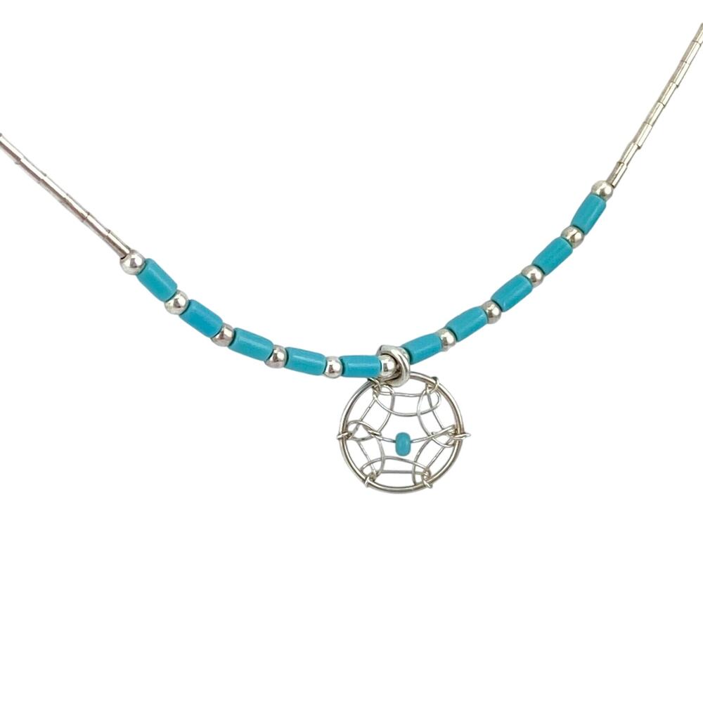 Vintage Southwestern Liquid Silver Sterling 925 Heishi Dreamcatcher Necklace 18" - Picture 7 of 9